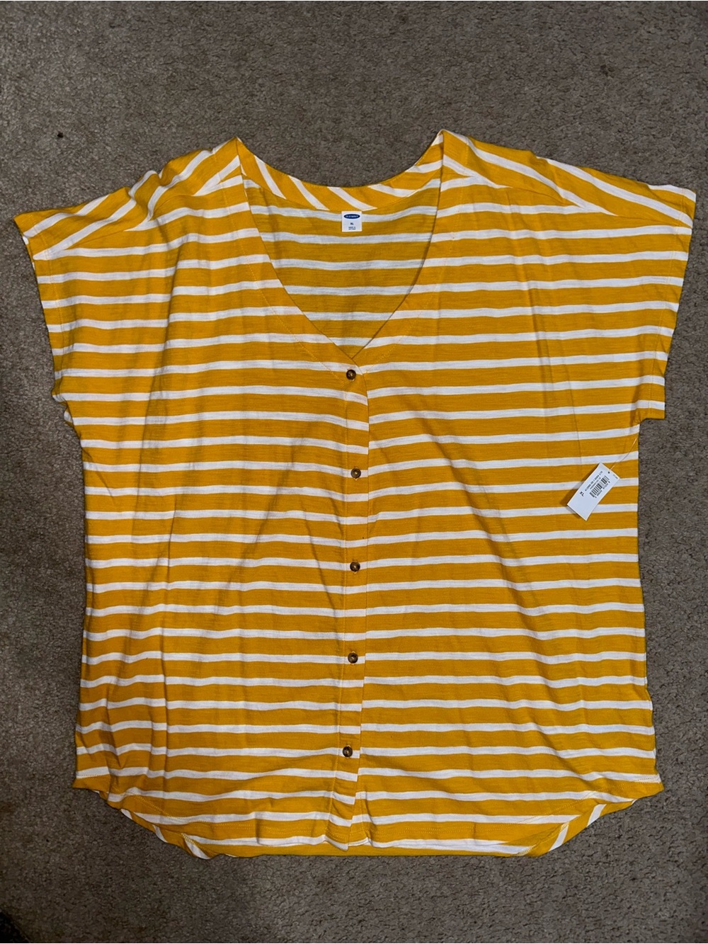 Old Navy Yellow and White Striped Faux Button-Front Women's Top